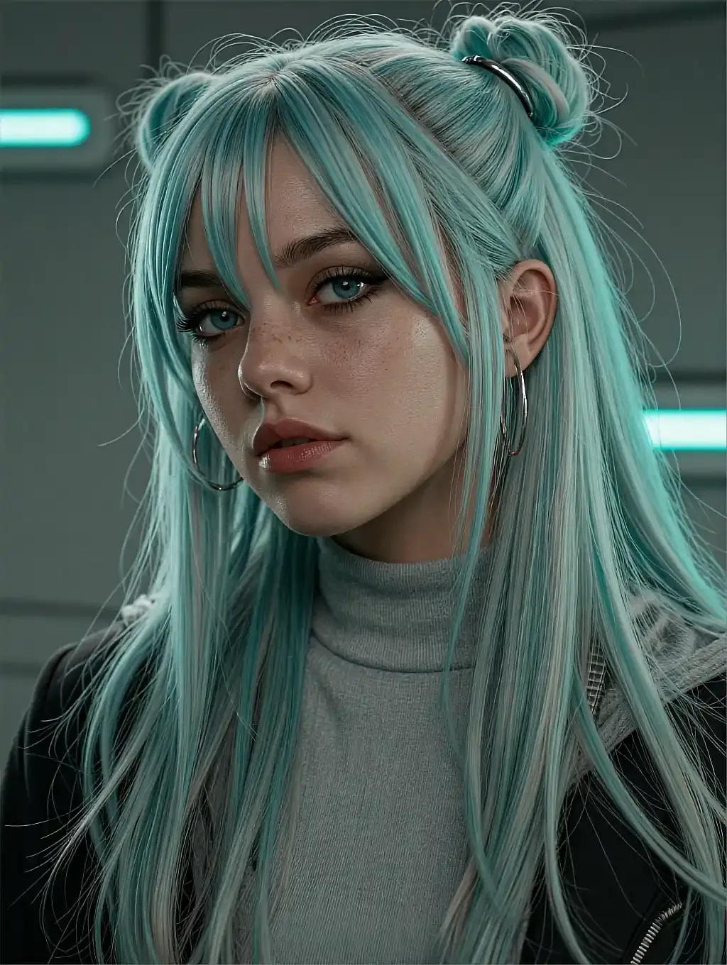 Fictional AI character featured on the first landing page, in a lamplit room